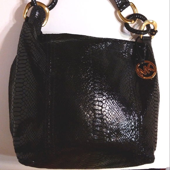 👜Must See! Gorgeous MICHAEL KORS Black Python Embossed Leather Shoulder H… - Picture 15 of 16